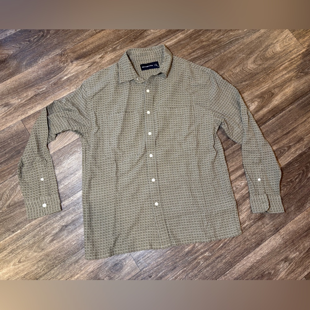 ABERCROMBIE & FITCH 100% Cotton Green & Tan Check L/S Button-Down Men’s Shirt